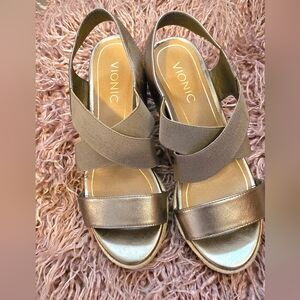 Vionic Wedge Sandals Great Condition Like New Size 7. Strappy Thick MSRP.$110